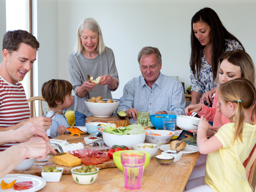 Family eating lunch at a table