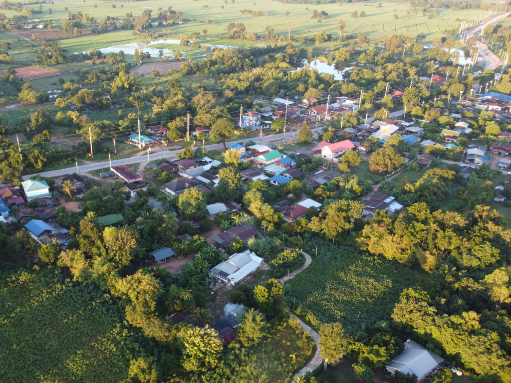Aerial shot of properties in rural location